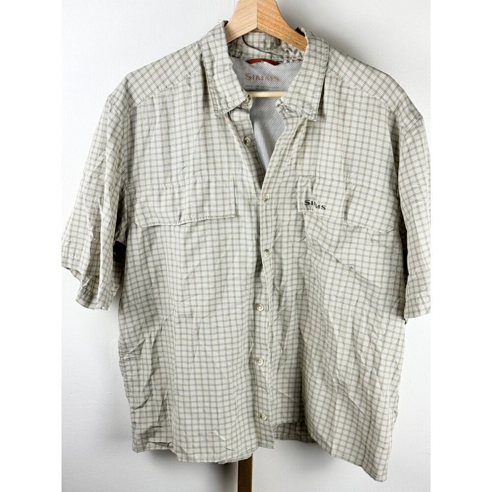 Women's Simms Guide Series S/S Fishing Shirt Green Plaid Vented Pockets Sz L EUC